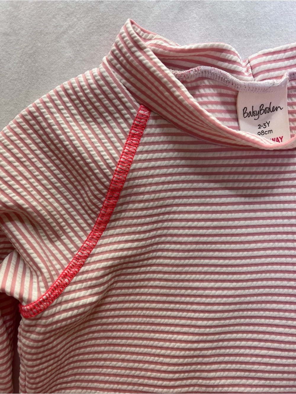 Baby Boden Pink & White Striped Long-Sleeve swim top rash guard